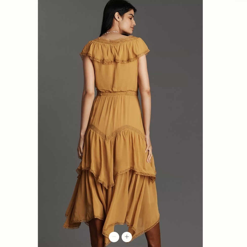 Anthropologie Short-Sleeve V-Neck Ruffle Midi Dress - Picture 2 of 3